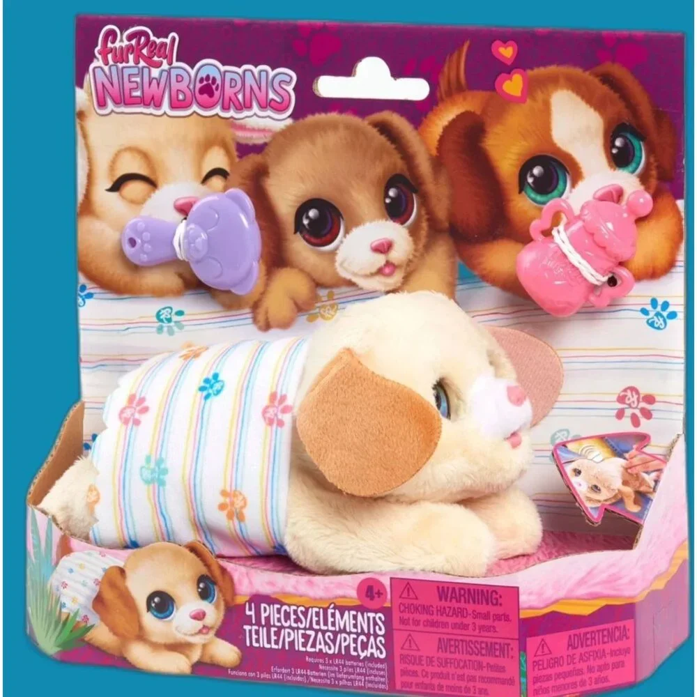 furReal NEWBORNS Interactive Newborn Puppy Pet 4 Piece Set Sound & Motion NEW